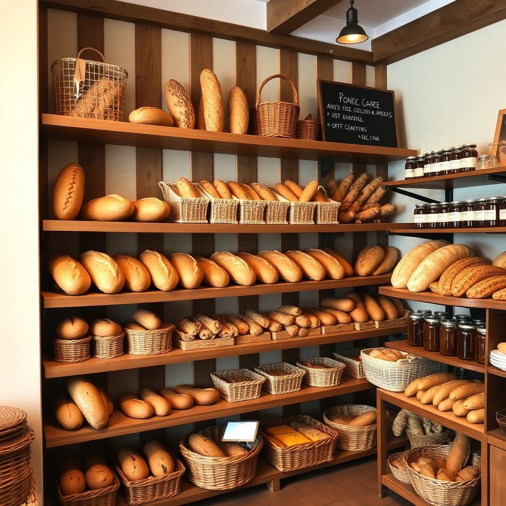Rustic wooden bread shelves